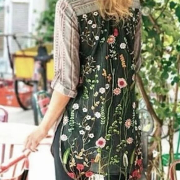 Soft Surroundings Elena Boho Embroidered Velvet Mixed Print Tunic 3X Floral - Picture 3 of 3